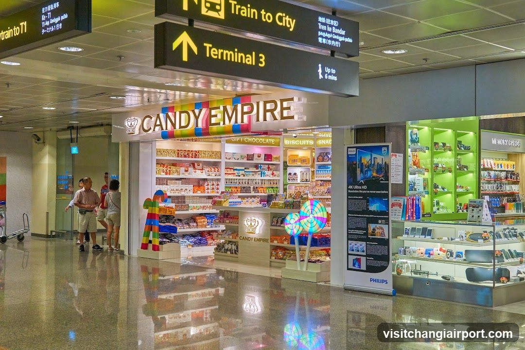 Airport Terminal Interior with Candy Store and Electronics Display