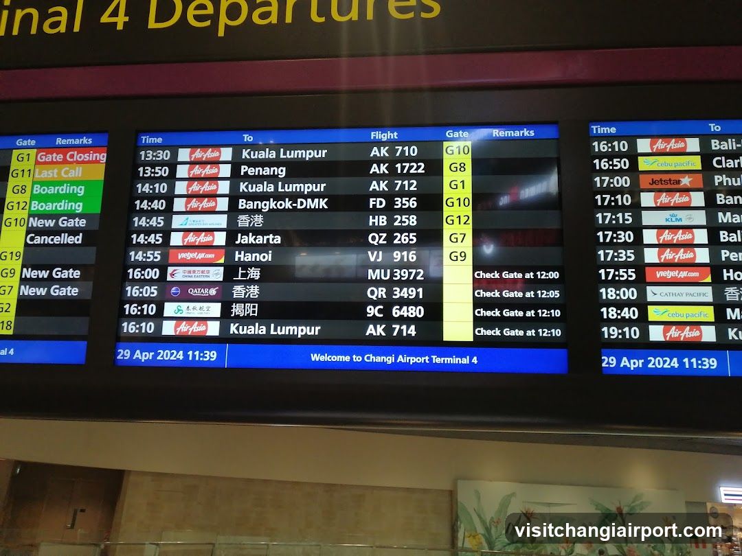Departures Board at Changi Airport Terminal 4