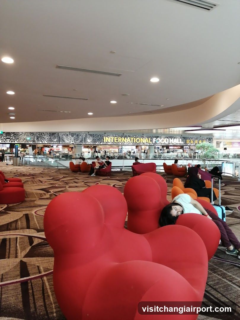Airport Lounge Interior with Red Bean Bag Chairs