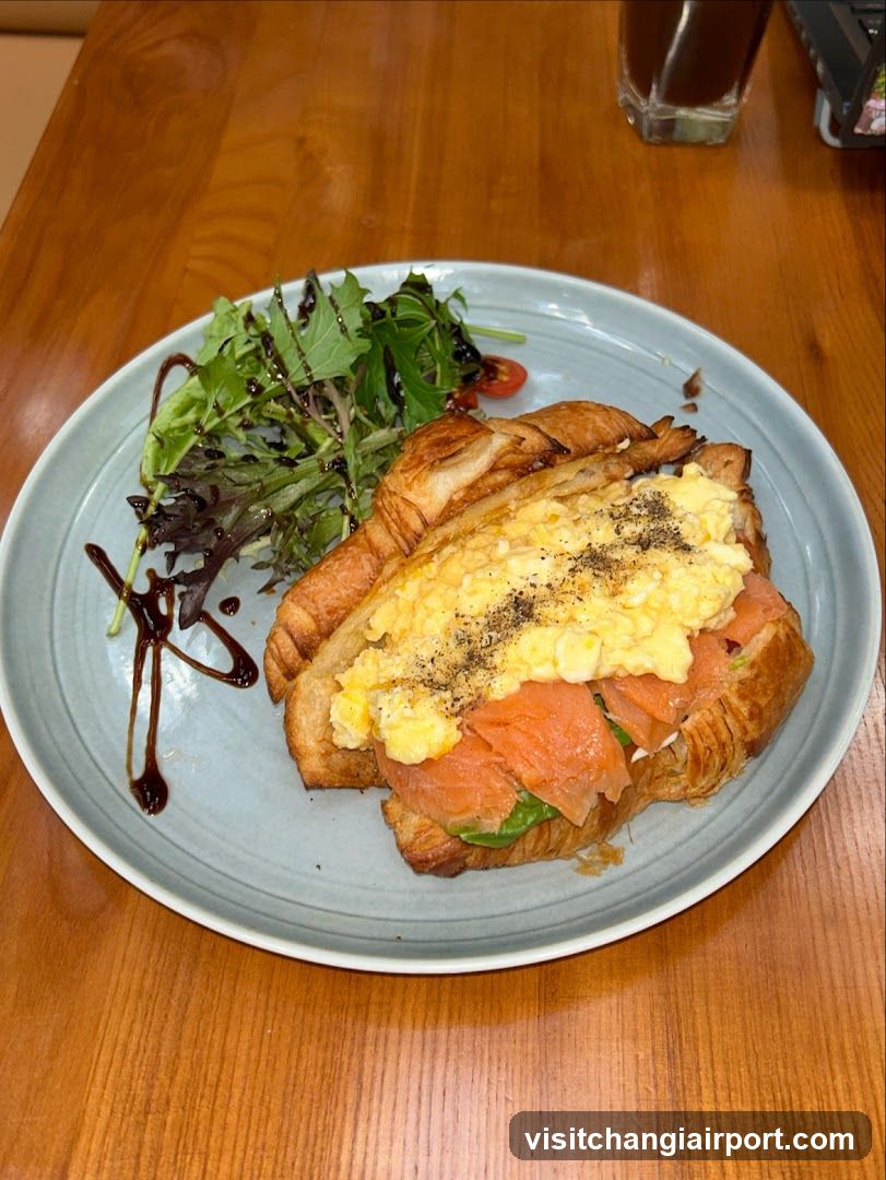 Croissant Sandwich with Scrambled Eggs and Smoked Salmon
