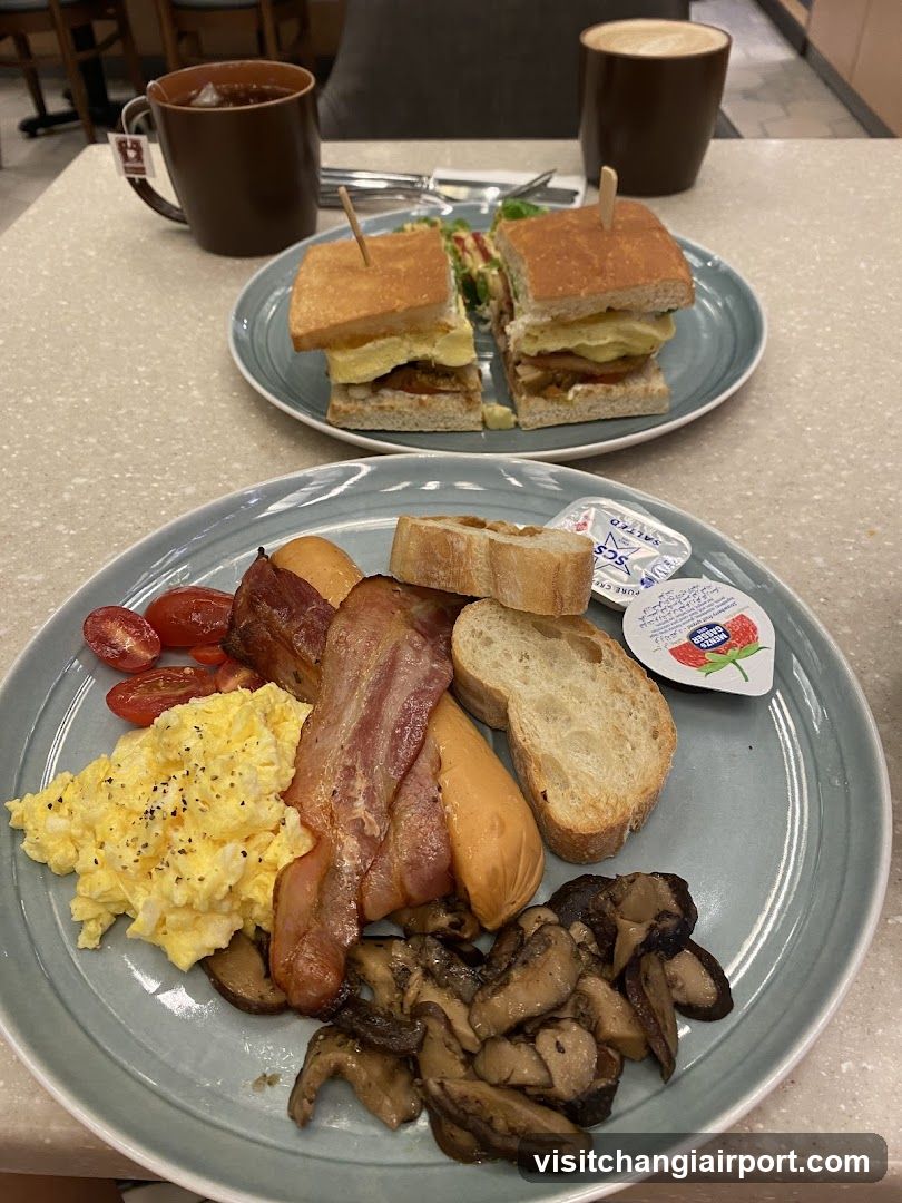 Breakfast Spread with Sandwiches and Coffee