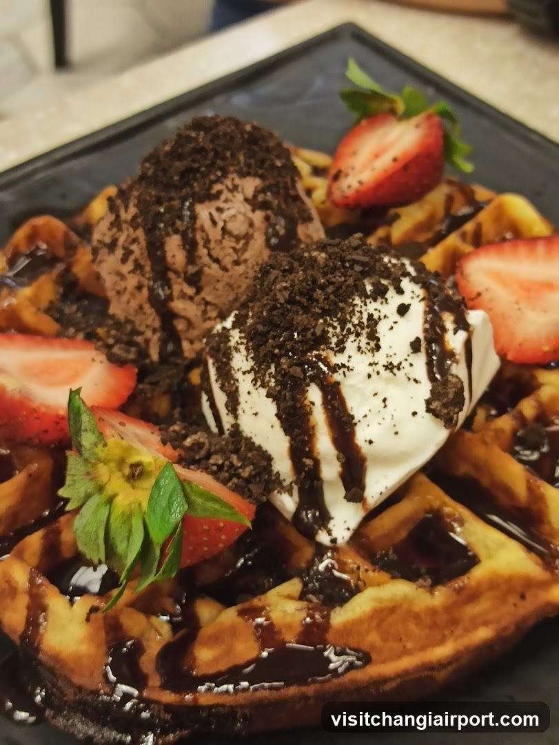 Waffle with Ice Cream and Strawberries