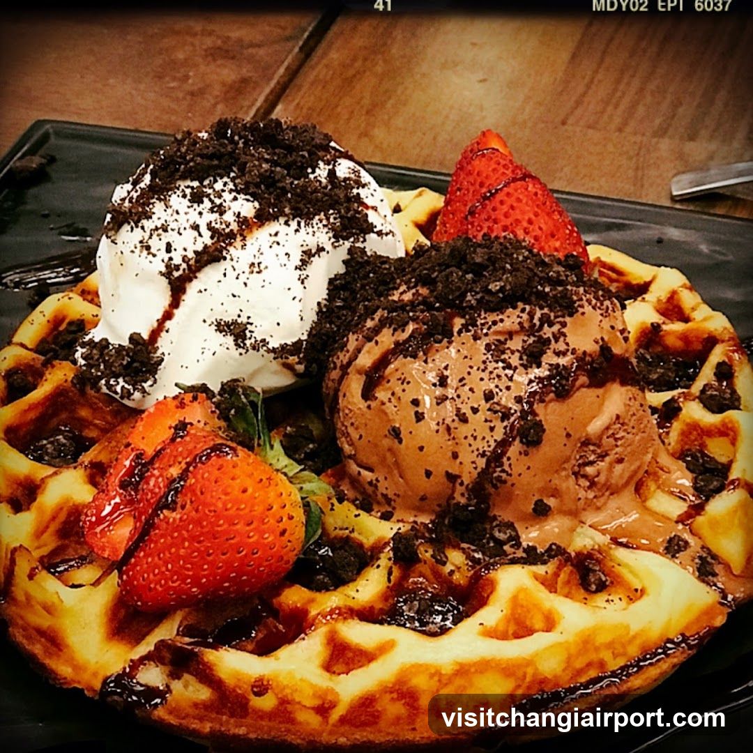 Waffle with Ice Cream and Strawberries
