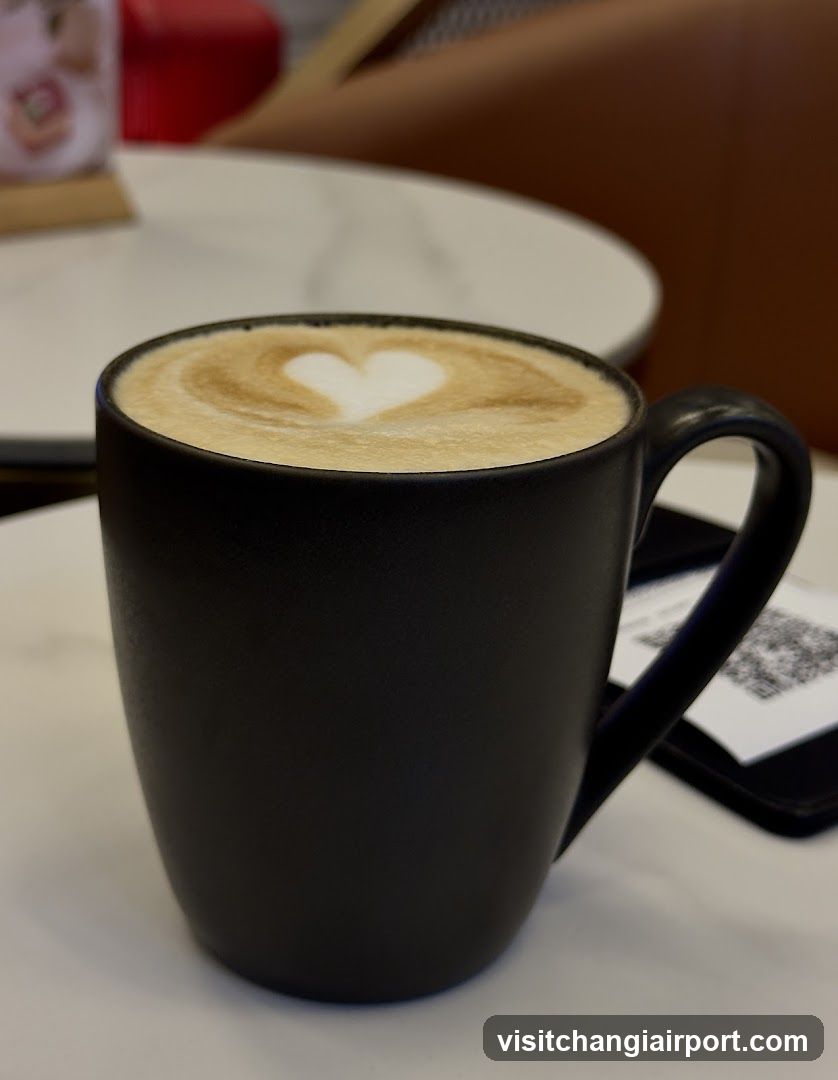 Latte with Heart Art in Black Mug