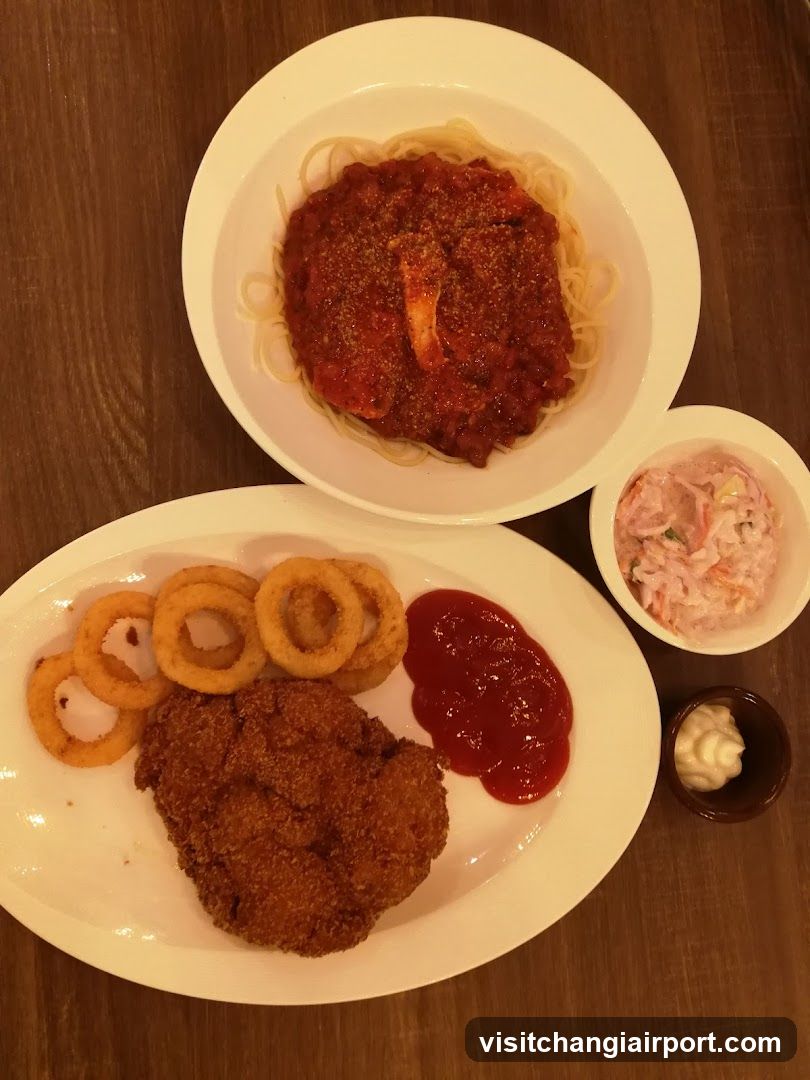 Food Plate with Spaghetti and Fried Chicken