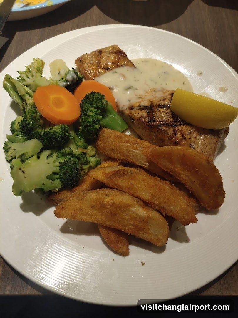 Grilled Fish with Vegetables and Fries