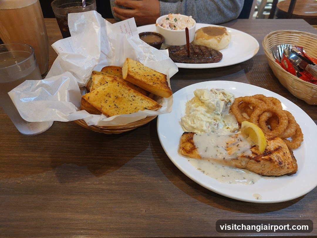 Dining Table with Fish and Garlic Bread