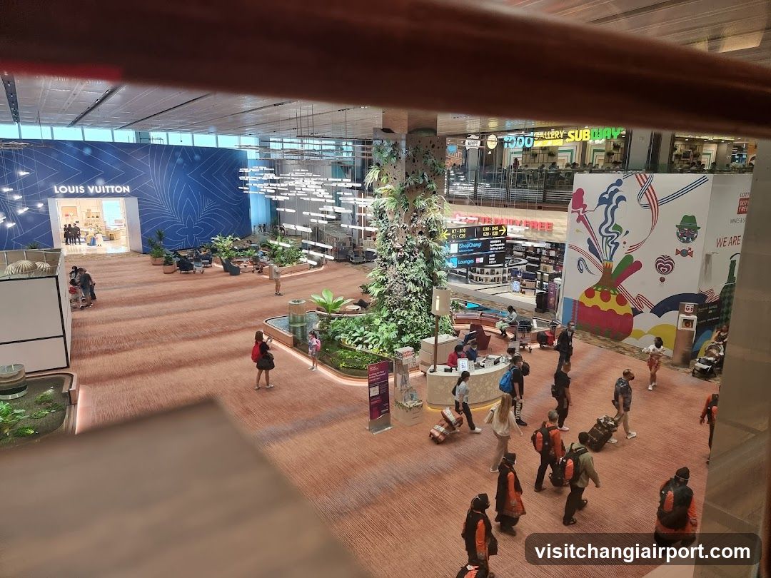 Airport Terminal Interior with Shops and Plants