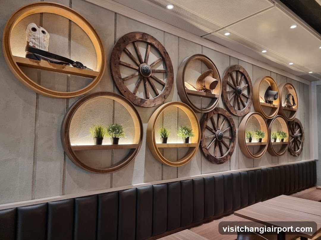 Interior Wall Decor with Circular Shelves and Wheels