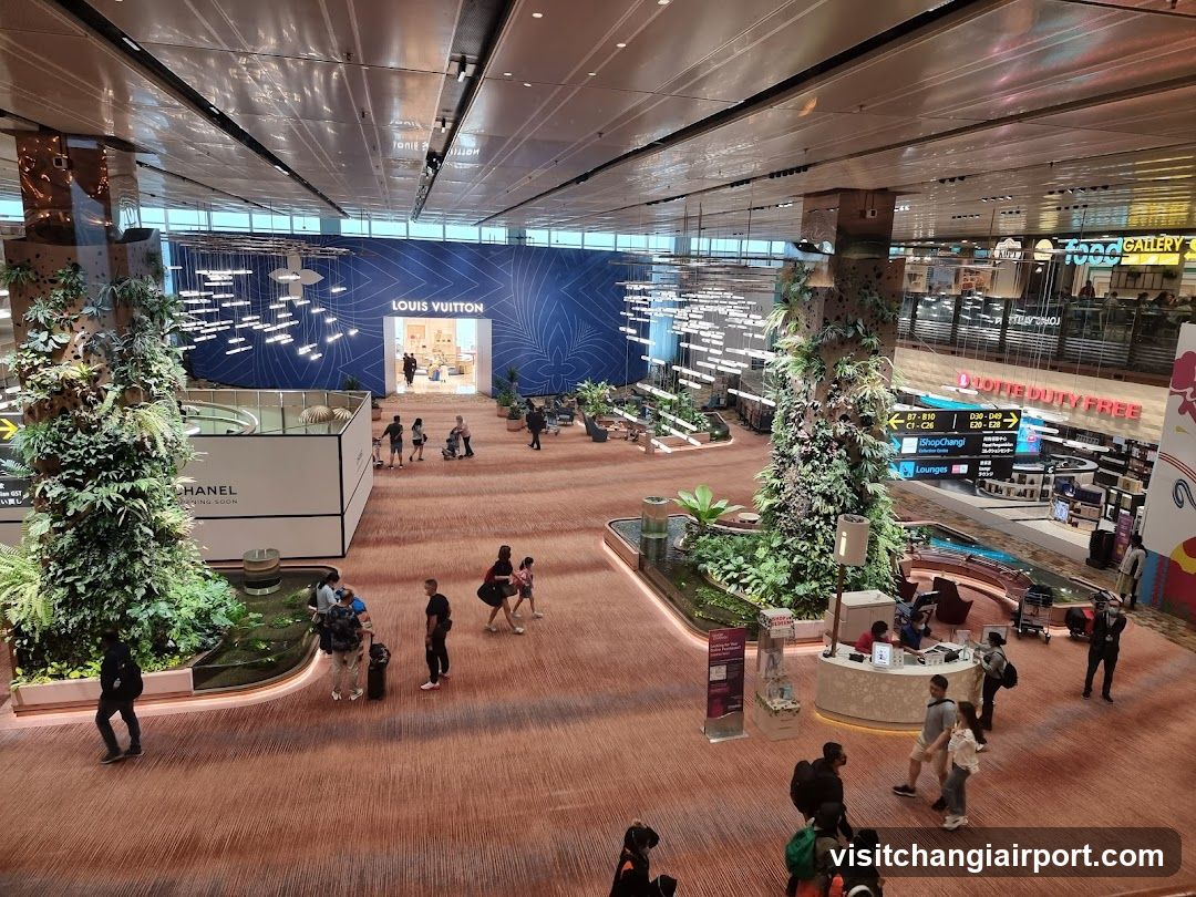 Airport Terminal Interior with Retail and Greenery
