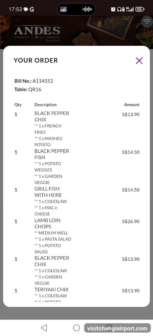Restaurant Order Receipt