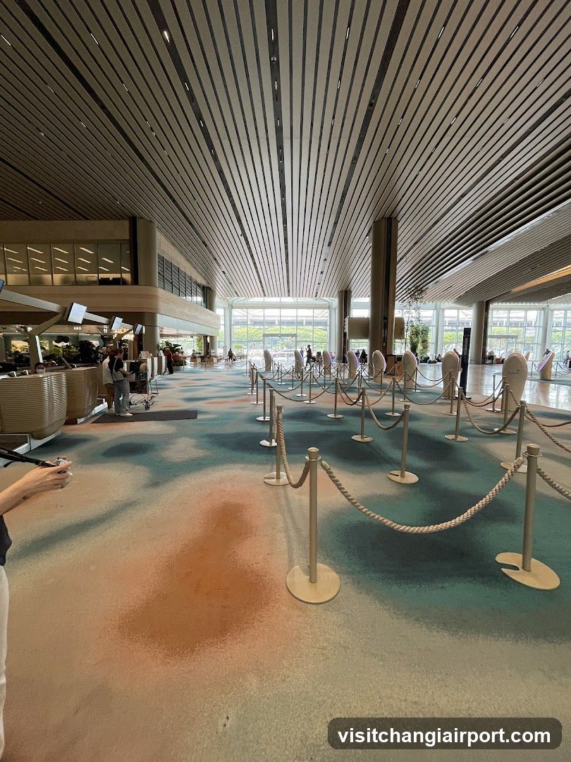 Modern Interior Lobby with Rope Barriers