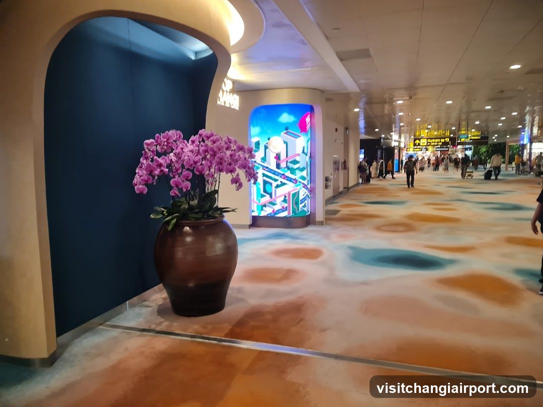 Airport Terminal Interior with Floral Display