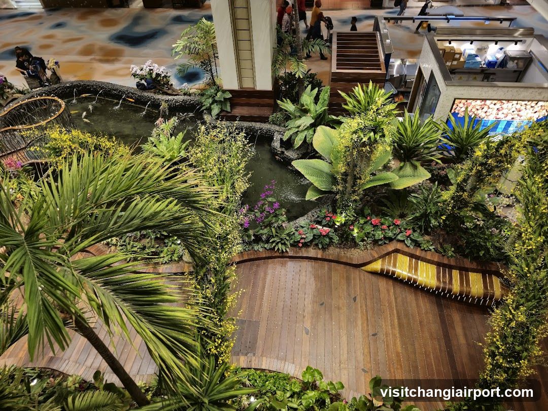 Indoor Garden Scene with Water Feature and Shop Front
