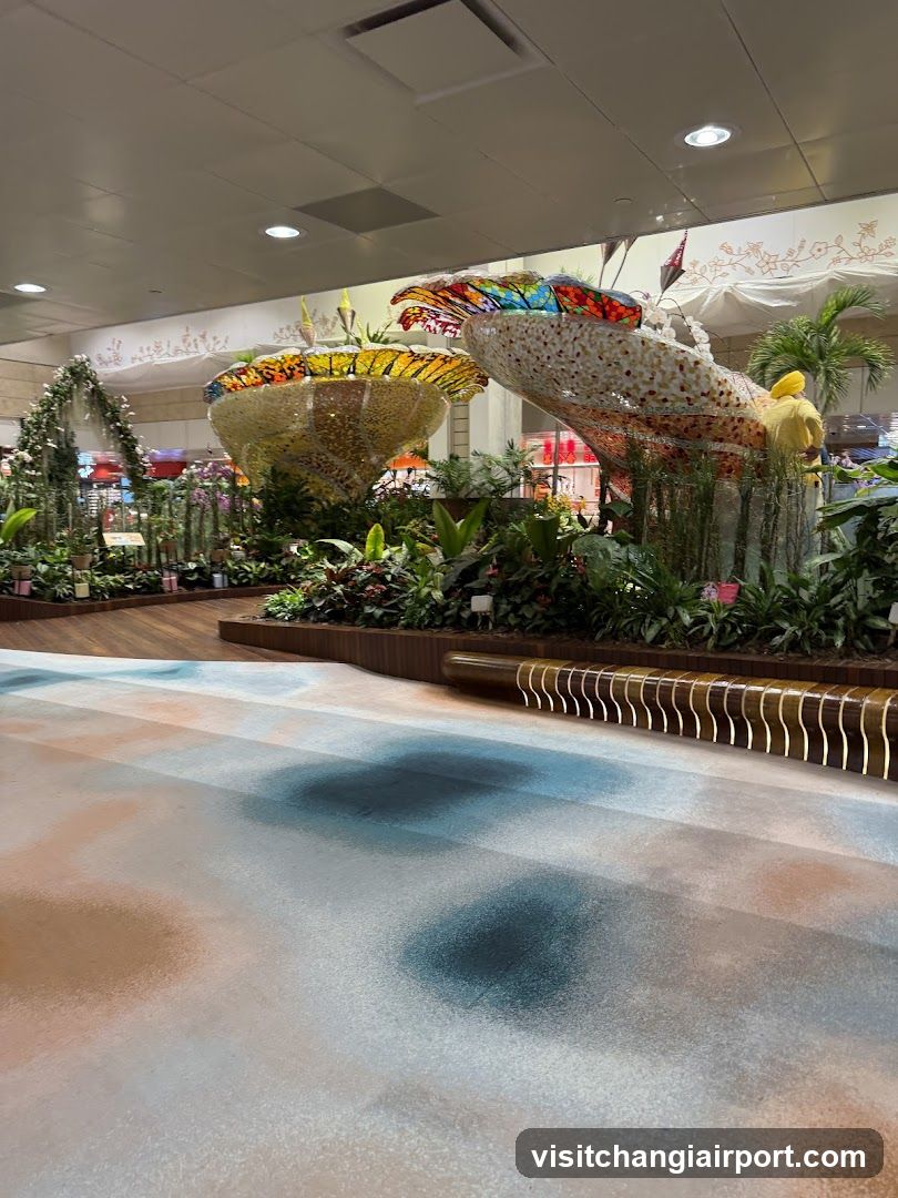 Indoor Garden Display with Stained Glass Art