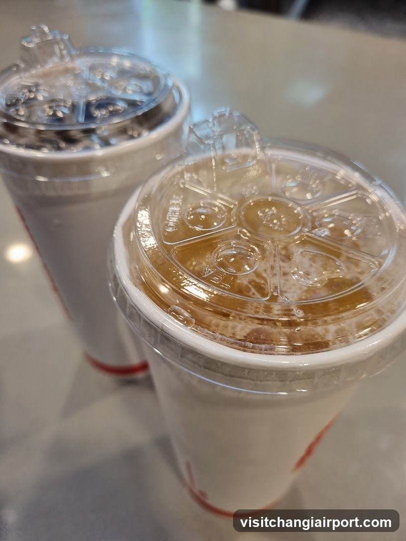 Two iced beverages in plastic cups