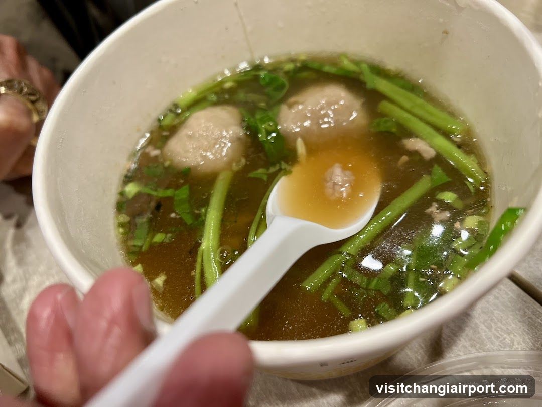 Bowl of Soup with Meatballs and Greens