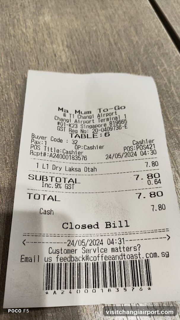 Receipt from Ma Mum To-Go