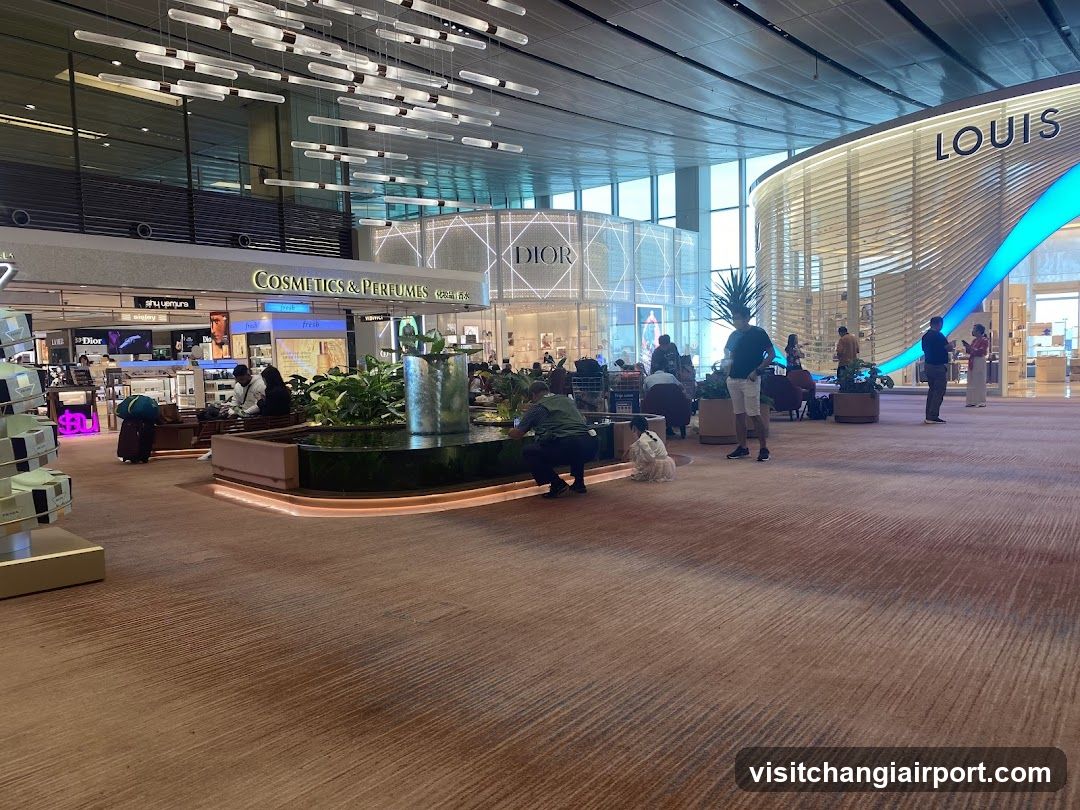 Airport Terminal Interior with Shops and Plants