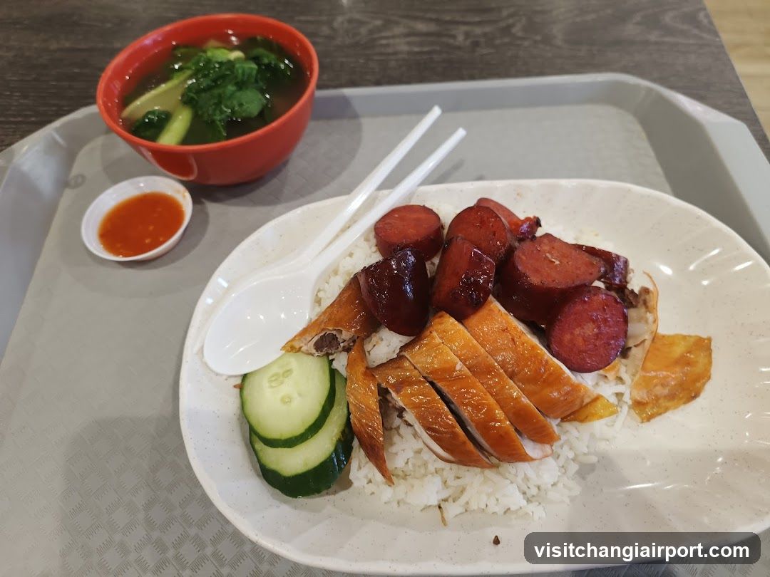 Hainanese Chicken Rice with Sausage and Soup