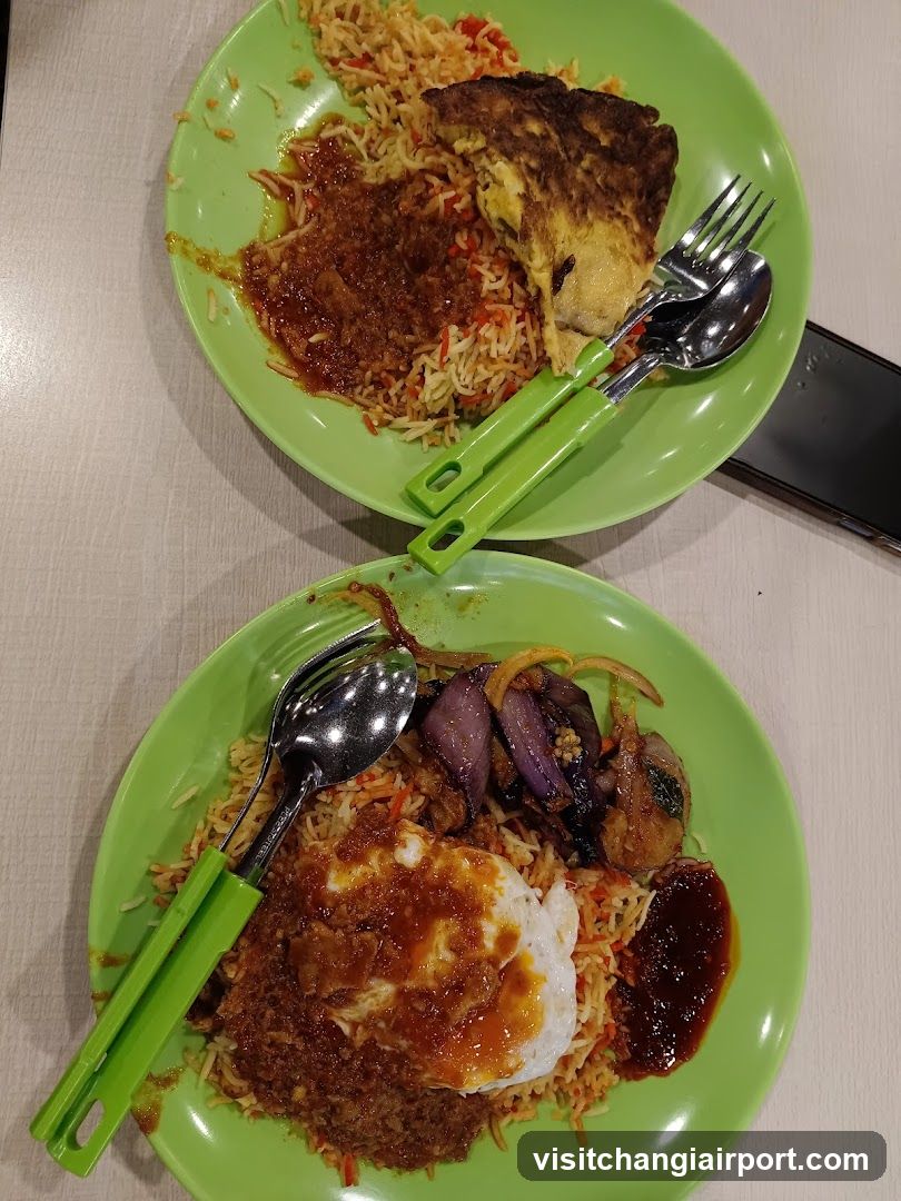 Rice and Curry Dishes on Green Plates