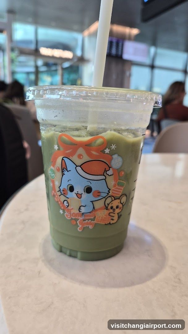 Matcha Drink with Cute Cat Design