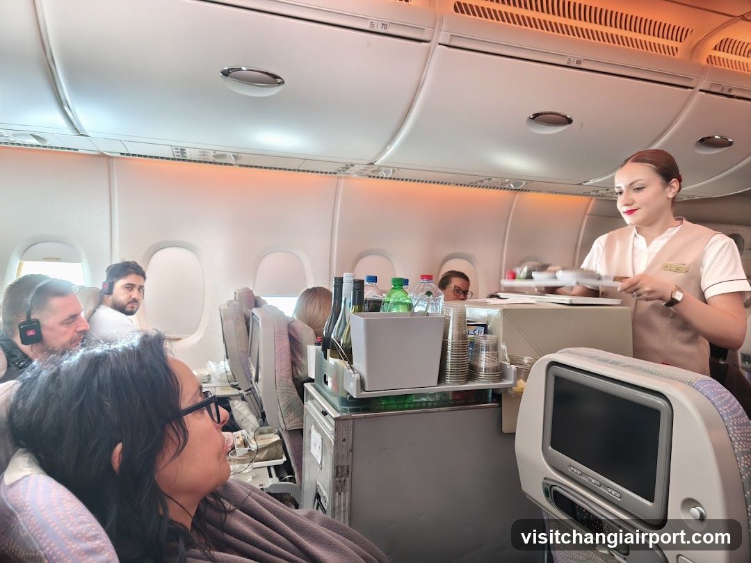 Aircraft Interior with Flight Attendant Serving