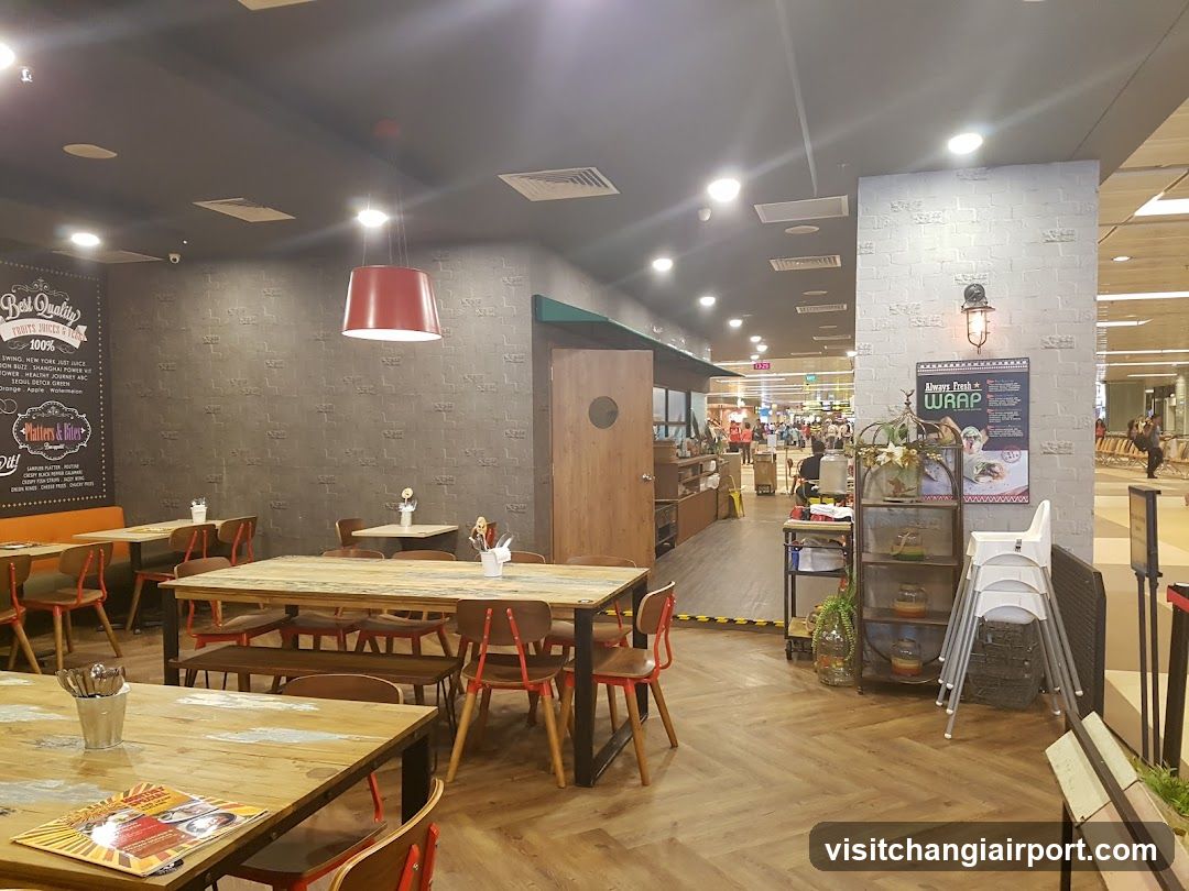 Restaurant Interior with Wooden Tables and Decorative Elements