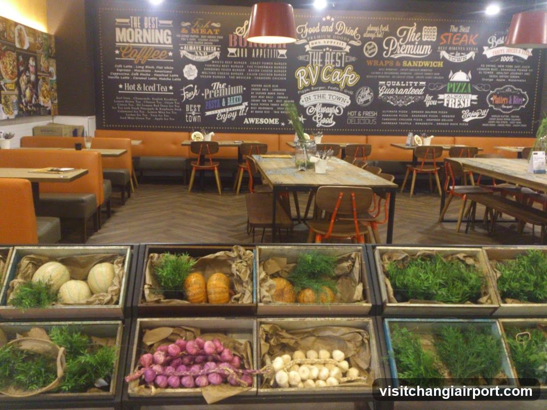 Interior of a cafe with fresh produce display