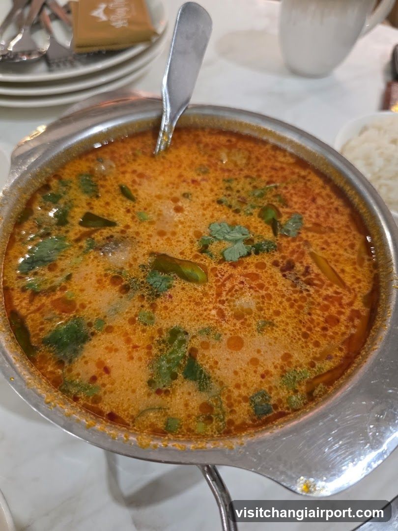 Spicy Curry Soup in Metal Pot