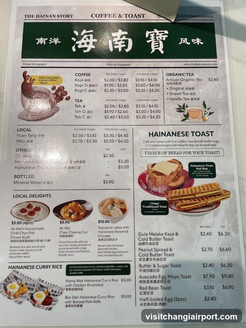The Hainan Story Coffee & Toast Menu