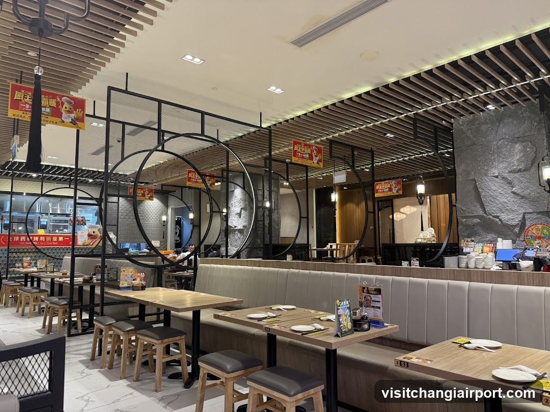 Restaurant Interior with Booth Seating and Decorative Elements