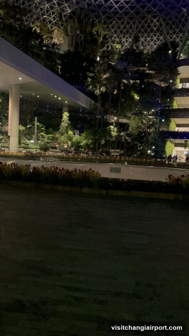 Night View of Indoor Garden and Building Exterior