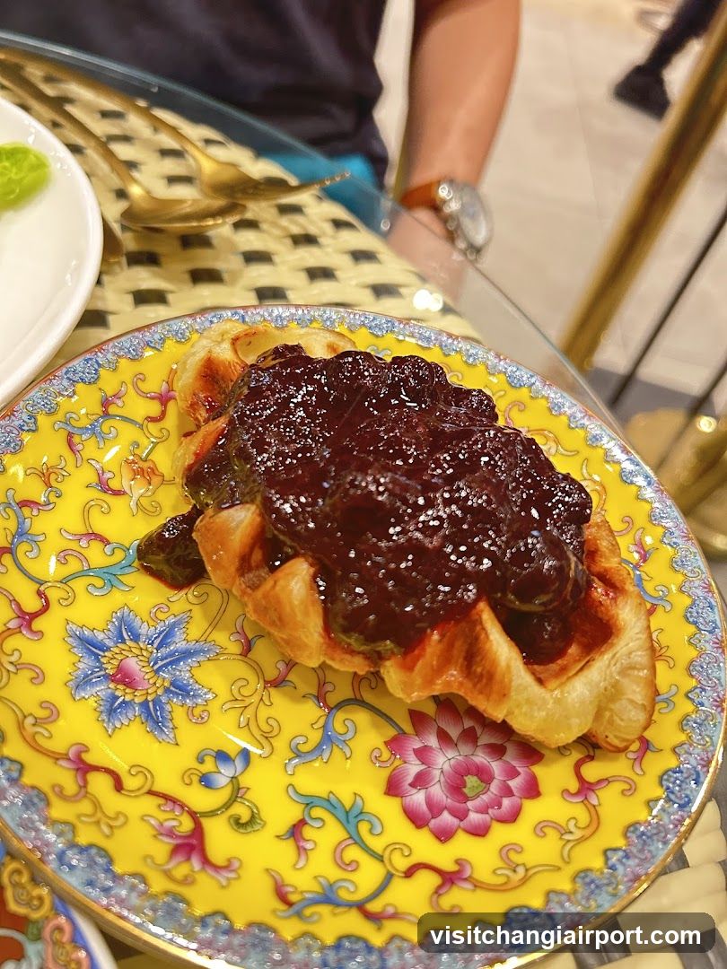 Waffle with Jam on Decorative Plate