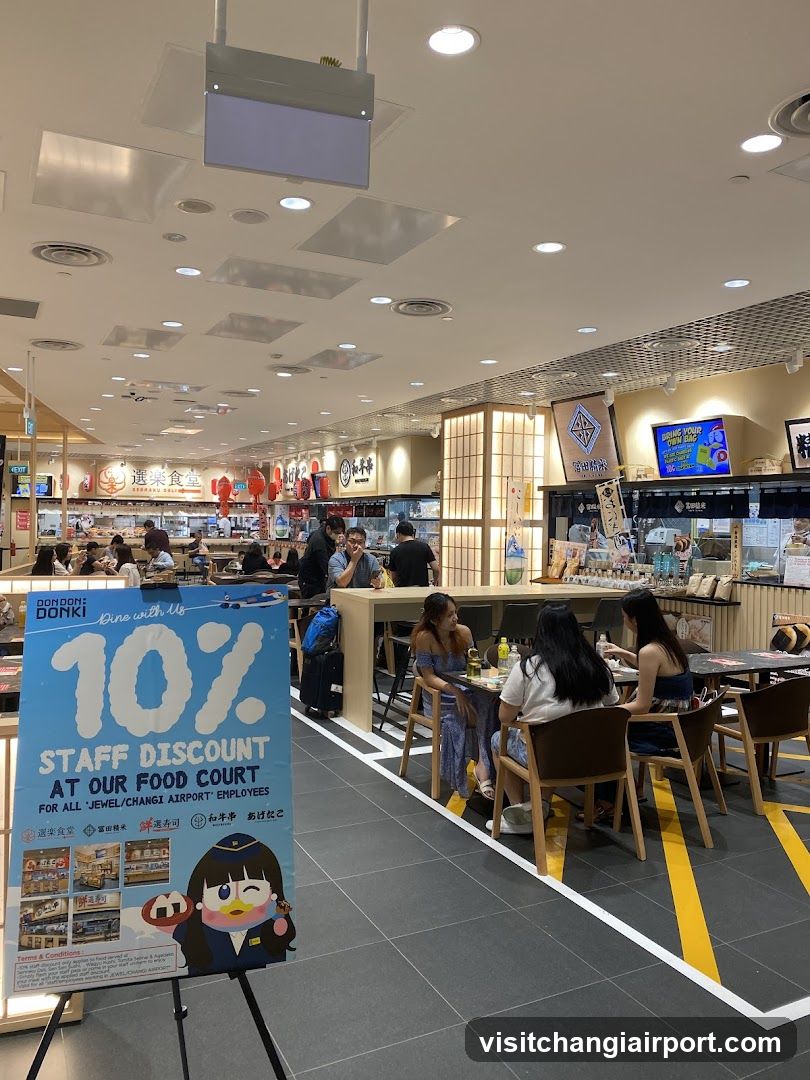 Food Court Interior with Staff Discount Sign