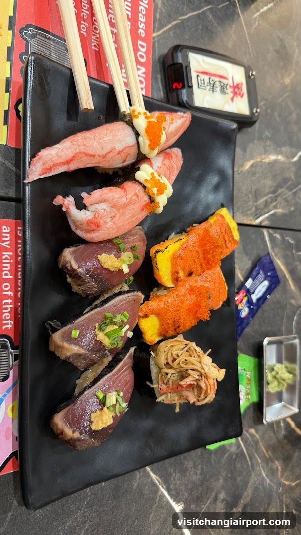 Sushi Platter with Chopsticks and Condiments