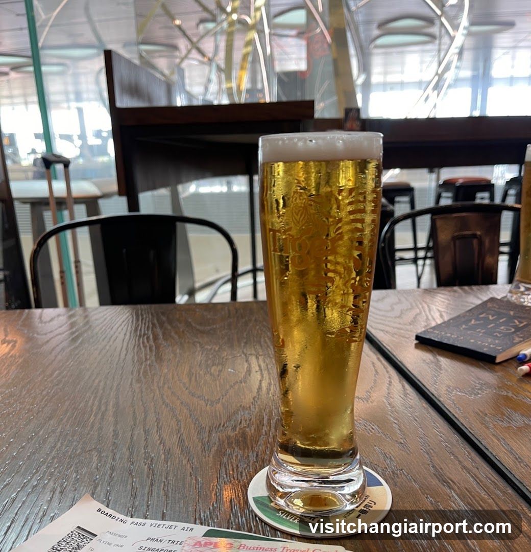 Beer in a glass at a restaurant or bar