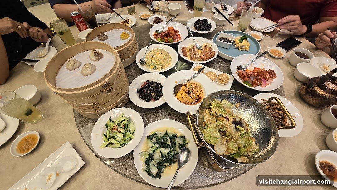 Dining Table with Dim Sum and Chinese Dishes