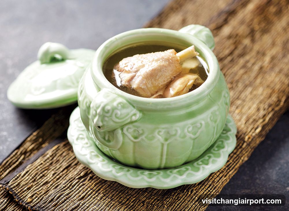 Green Ceramic Soup Pot with Chicken