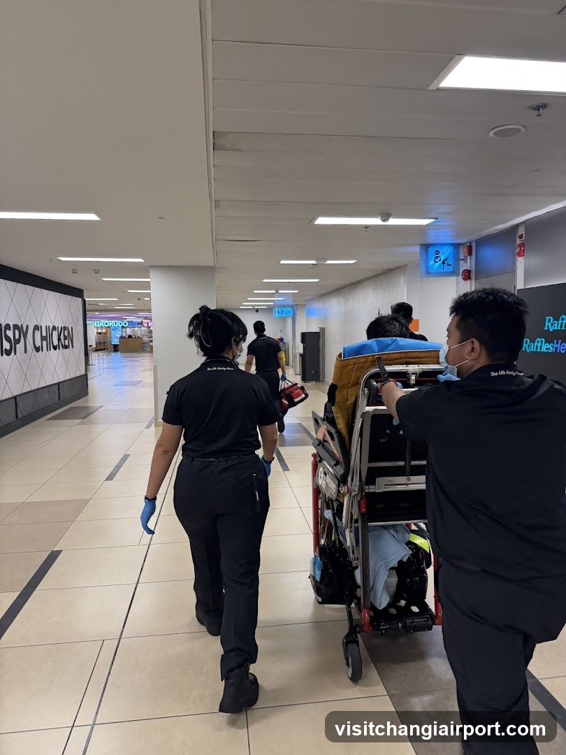 Hospital Corridor with Staff and Patient Transport