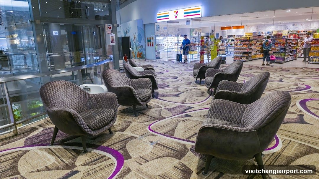 Airport Lounge Interior with Storefront View