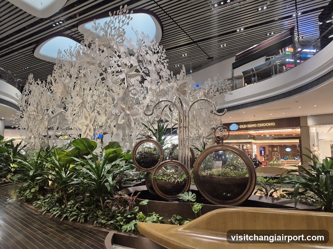 Mall Interior with Greenery and Art Installation