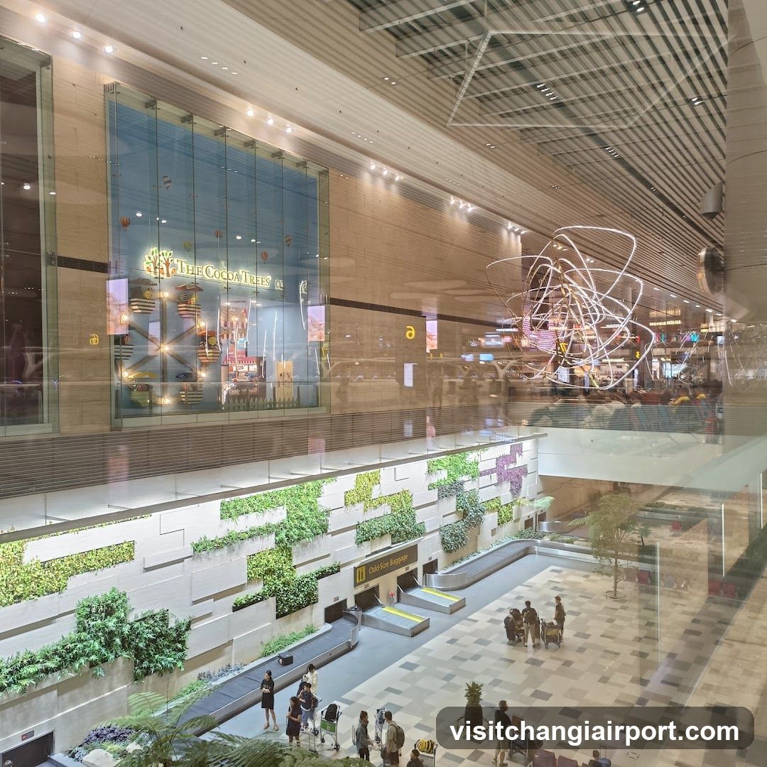 Shopping Mall Interior with Greenery and Art Installation