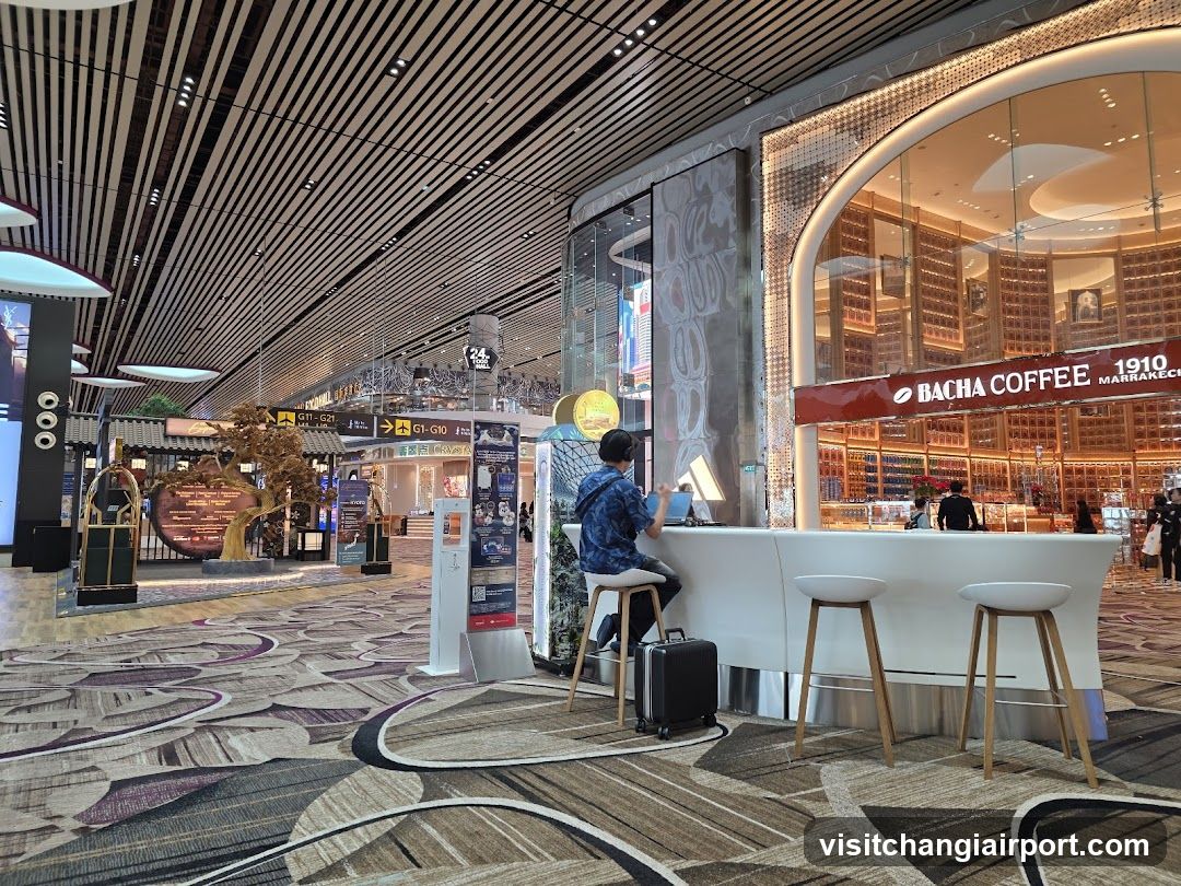 Airport Terminal Interior with Bacha Coffee Kiosk