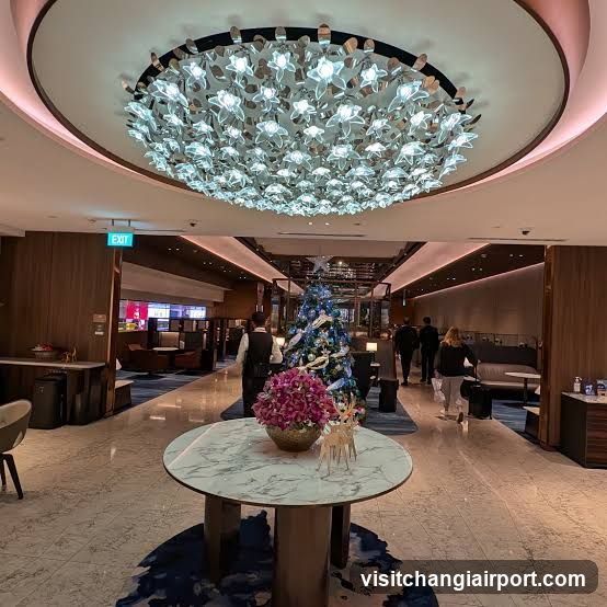 Lobby Interior with Chandelier and Christmas Tree