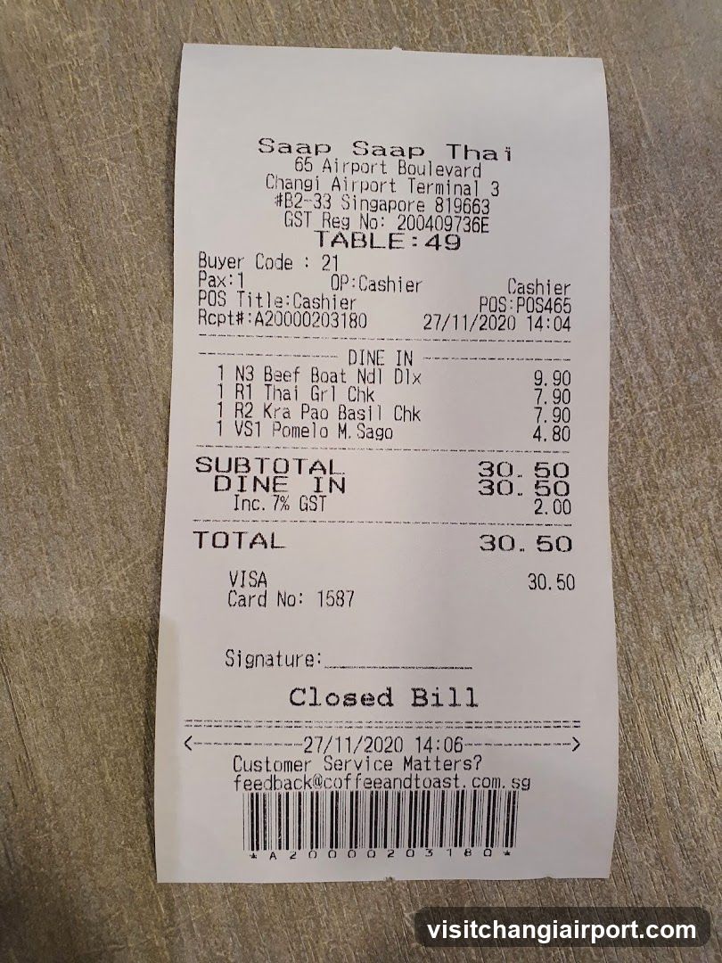 Receipt from Saap Saap Thai