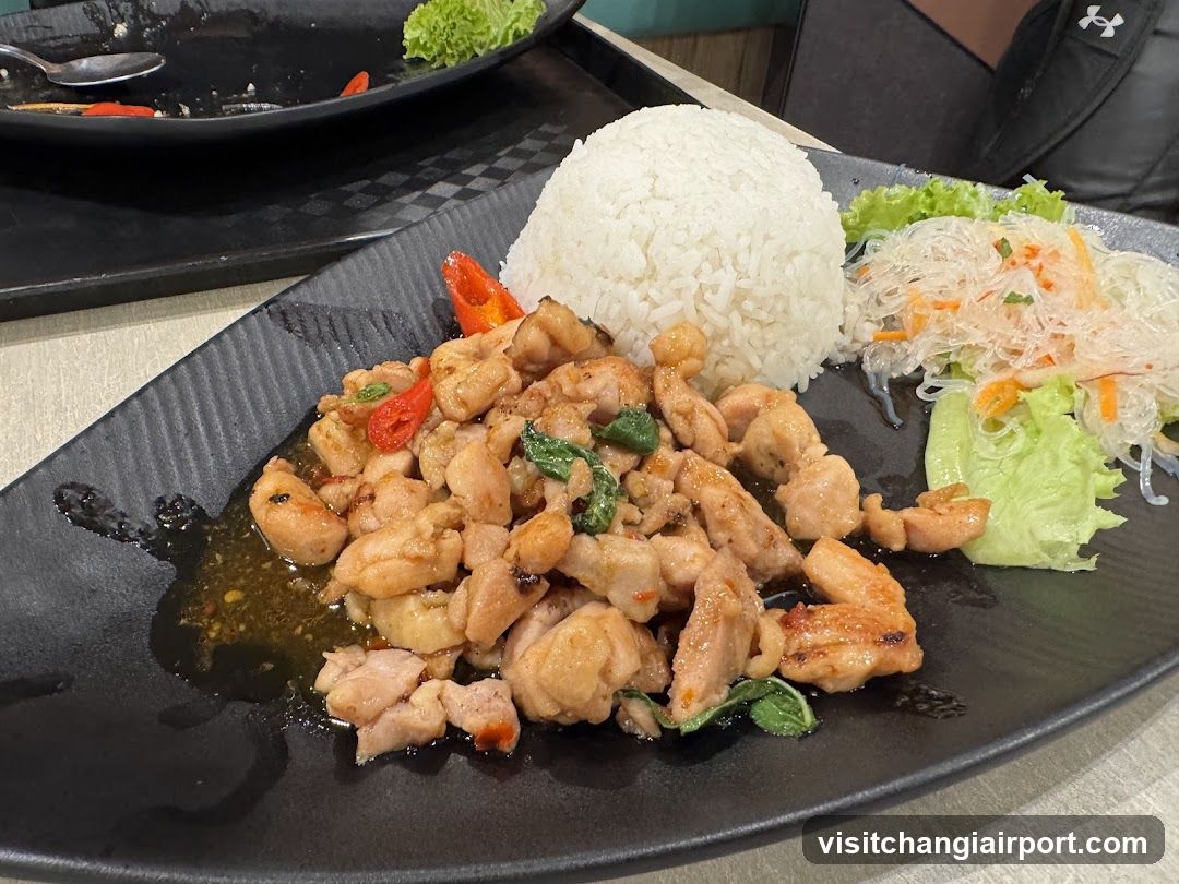 Stir-fried Chicken with Rice and Side Salad