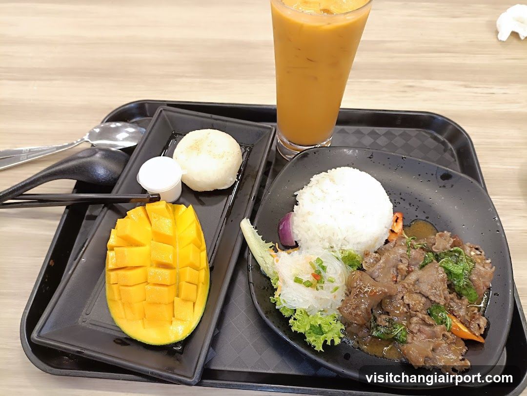 Thai Meal with Mango and Iced Coffee
