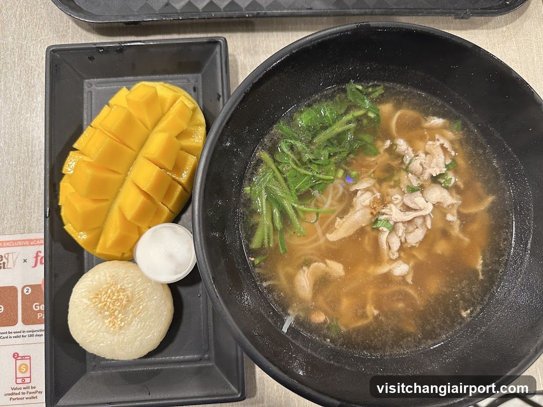 Noodle Bowl with Mango and Bun