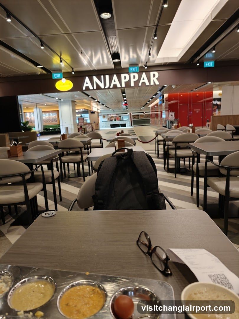 Food Court Interior with Meal Tray in Foreground